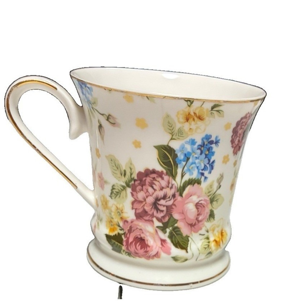 Graceful Teaware Floral Assorted Rose Chintz Gold Trimming Porcelain Tea Mug